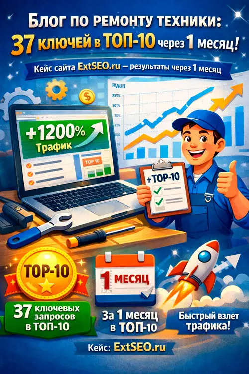 SEO-продвижение блога по ремонту техники &mdash; 37 ключевых запросов в ТОП-10 за месяц